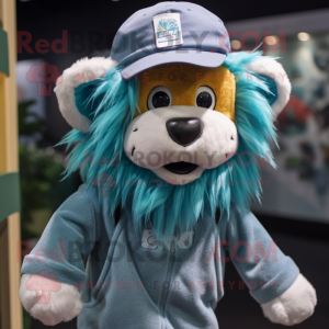 Teal Lion maskot kostym...