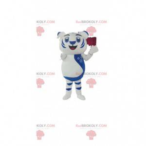 Mascotte de lionceau blanc et bleu. Costume de lionceau -