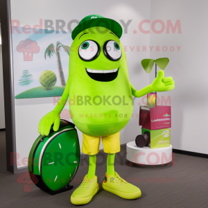 Lime Green Cherry mascot costume character dressed with a Board Shorts and Wallets