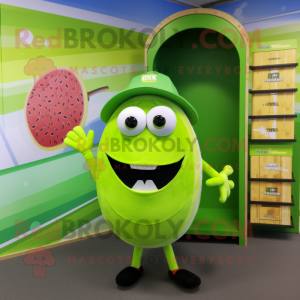 Lime Green Cherry mascot costume character dressed with a Board Shorts and Wallets