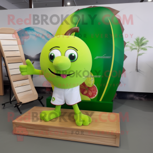 Lime Green Cherry mascot costume character dressed with a Board Shorts and Wallets