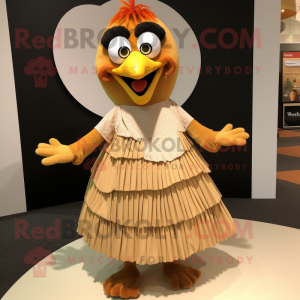 Tan Butter Chicken mascot costume character dressed with a Pleated Skirt and Belts