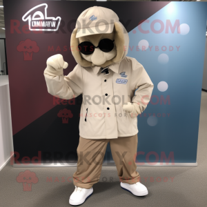 Beige Momentum mascot costume character dressed with a Windbreaker and Shoe laces