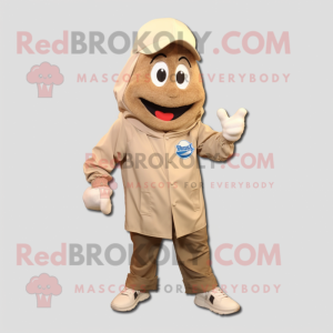 Beige Momentum mascot costume character dressed with a Windbreaker and Shoe laces