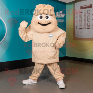 Beige Momentum mascot costume character dressed with a Windbreaker and Shoe laces
