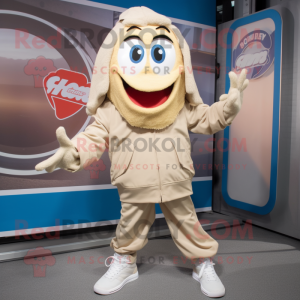 Beige Momentum mascot costume character dressed with a Windbreaker and Shoe laces