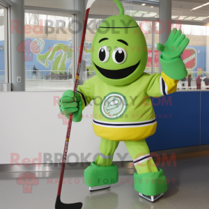 Lime Green Ice Hockey Stick mascot costume character dressed with a Circle Skirt and Caps