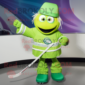 Lime Green Ice Hockey Stick mascot costume character dressed with a Circle Skirt and Caps