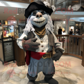 Silver Pirate mascot costume character dressed with a Henley Tee and Scarves