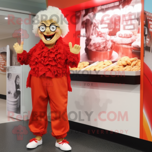 nan Fried Chicken mascot costume character dressed with a Capri Pants and Rings