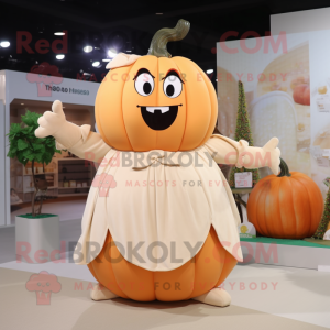 Beige Pumpkin mascot costume character dressed with a Dress and Gloves