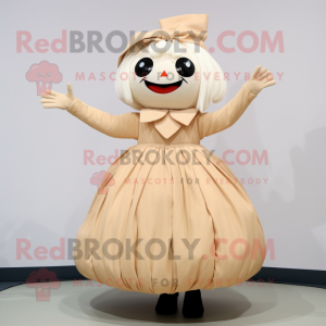 Beige Pumpkin mascot costume character dressed with a Dress and Gloves