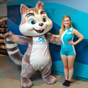 Gray Chipmunk mascot costume character dressed with a One-Piece Swimsuit and Watches