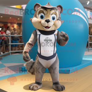 Gray Chipmunk mascot costume character dressed with a One-Piece Swimsuit and Watches