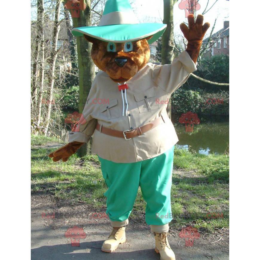 Brown bear mascot in explorer outfit - Redbrokoly.com