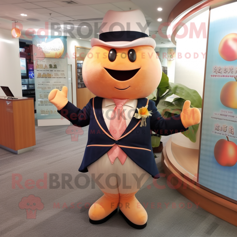 Peach Hourglass mascot costume character dressed with a Suit Pants and Wraps Peach Hourglass mascot costume character dressed with a Suit Pants and Wraps