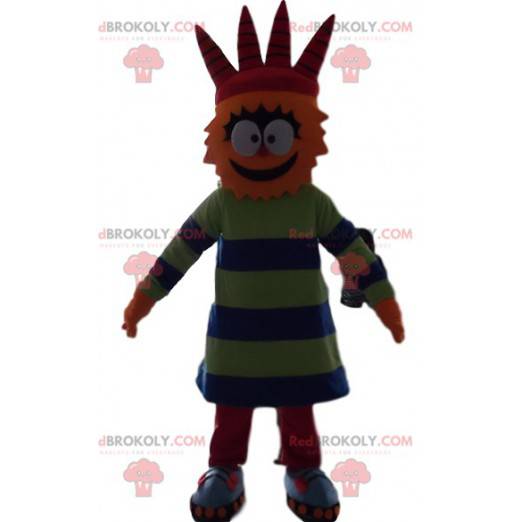 Funny orange character mascot with four peaks on the head -