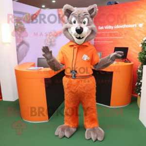 Orange Wolf mascot costume character dressed with a Pleated Skirt and Cufflinks