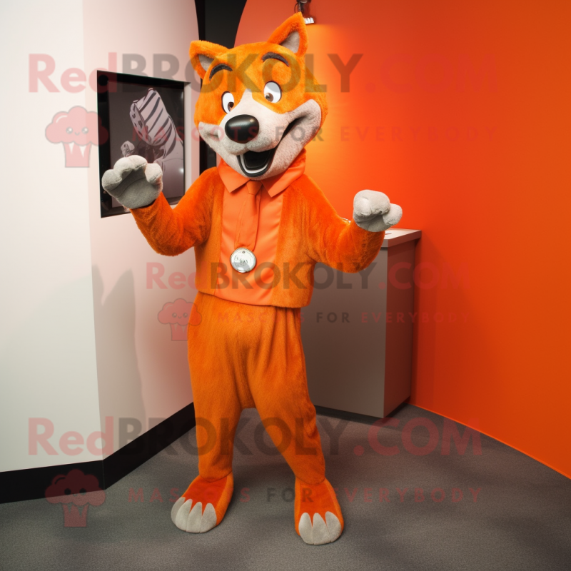 Orange Wolf mascot costume character dressed with a Pleated Skirt and Cufflinks