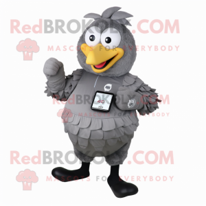 Gray Hens mascot costume character dressed with a T-Shirt and Smartwatches
