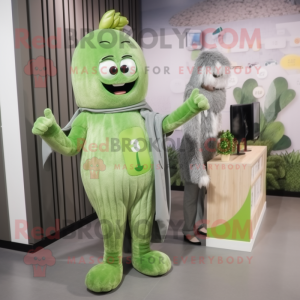 Gray Celery mascot costume character dressed with a Coat and Smartwatches