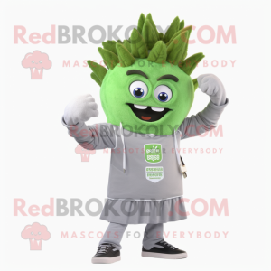 Gray Celery mascot costume character dressed with a Coat and Smartwatches