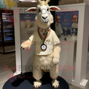 Beige Goat mascot costume character dressed with a Polo Tee and Necklaces