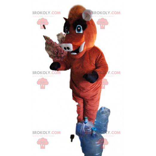 Mascote de javali marrom com uma crista magnífica -