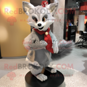 Silver Fox mascot costume character dressed with a Pencil Skirt and Scarf clips