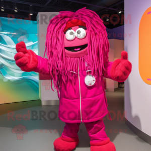 Magenta Spaghetti mascot costume character dressed with a Parka and Cufflinks