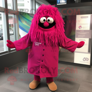 Magenta Spaghetti mascot costume character dressed with a Parka and Cufflinks