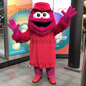 Magenta Spaghetti mascot costume character dressed with a Parka and Cufflinks