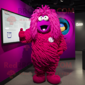 Magenta Spaghetti mascot costume character dressed with a Parka and Cufflinks