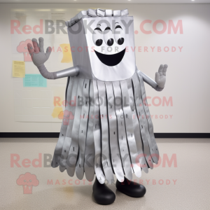Silver Bbq Ribs mascot costume character dressed with a Evening Gown and Tie pins