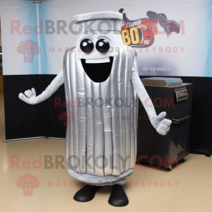 Silver Bbq Ribs mascot costume character dressed with a Evening Gown and Tie pins