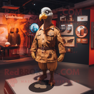 Rust Turkey mascot costume character dressed with a Bomber Jacket and Cufflinks