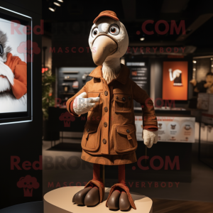 Rust Turkey mascot costume character dressed with a Bomber Jacket and Cufflinks
