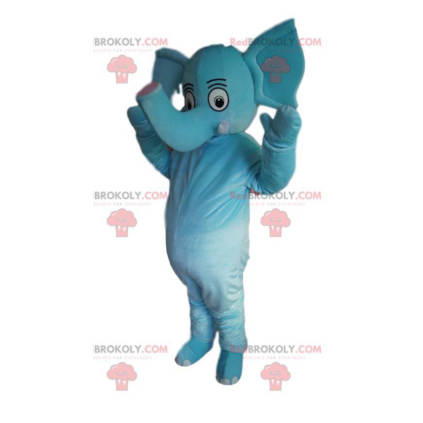 Blauwe olifant mascotte met een mooie slurf - Redbrokoly.com