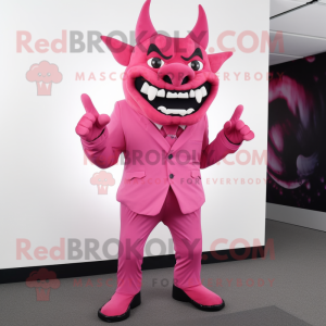 Rosa demon maskot kostym...
