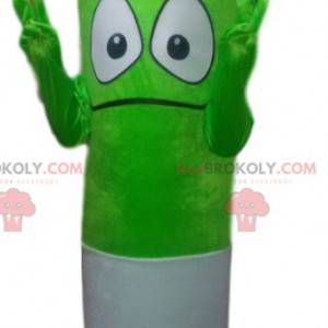 Mascote de personagem verde neon com olhos grandes -