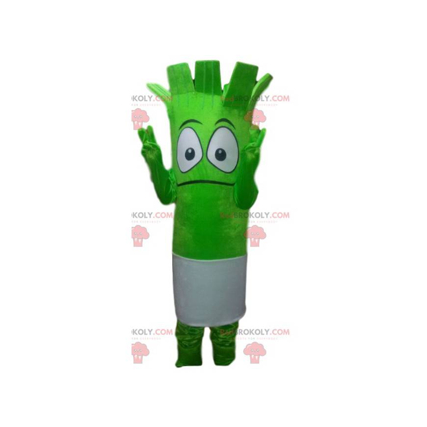 Mascota de personaje verde neón con ojos grandes -