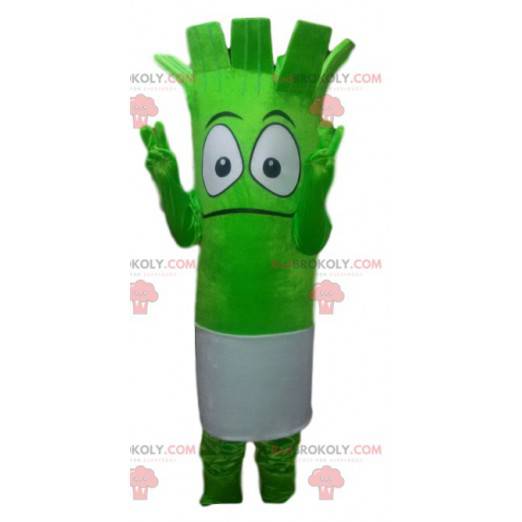 Mascote de personagem verde neon com olhos grandes -