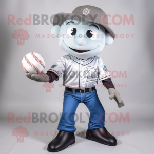 Silver Baseball Ball mascot costume character dressed with a Bootcut Jeans and Foot pads