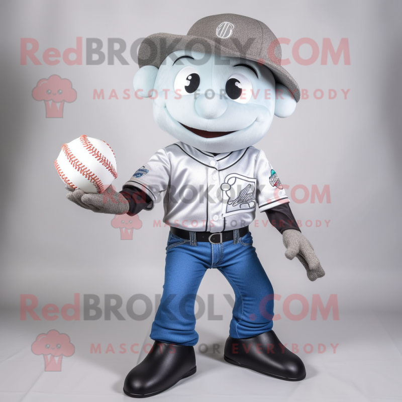 Silver Baseball Ball mascot costume character dressed with a Bootcut Jeans and Foot pads
