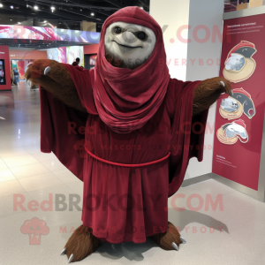Maroon Giant Sloth mascot costume character dressed with a A-Line Skirt and Shawls