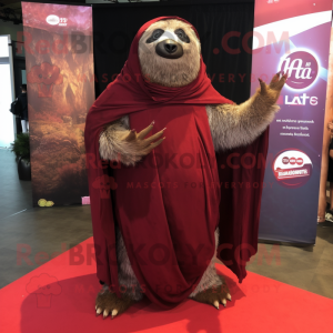 Maroon Giant Sloth mascot costume character dressed with a A-Line Skirt and Shawls