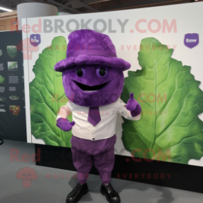 Purple Cabbage Leaf mascot costume character dressed with a Oxford Shirt and Cufflinks