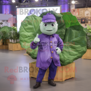 Purple Cabbage Leaf mascot costume character dressed with a Oxford Shirt and Cufflinks