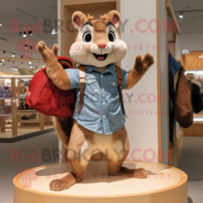 Brown Flying Squirrel mascot costume character dressed with a Boyfriend Jeans and Handbags