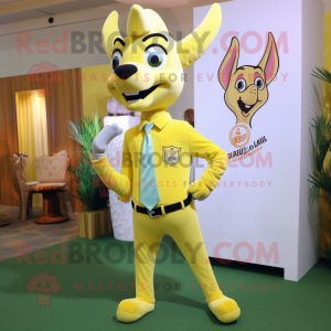 Lemon Yellow Gazelle mascot costume character dressed with a Button-Up Shirt and Cufflinks